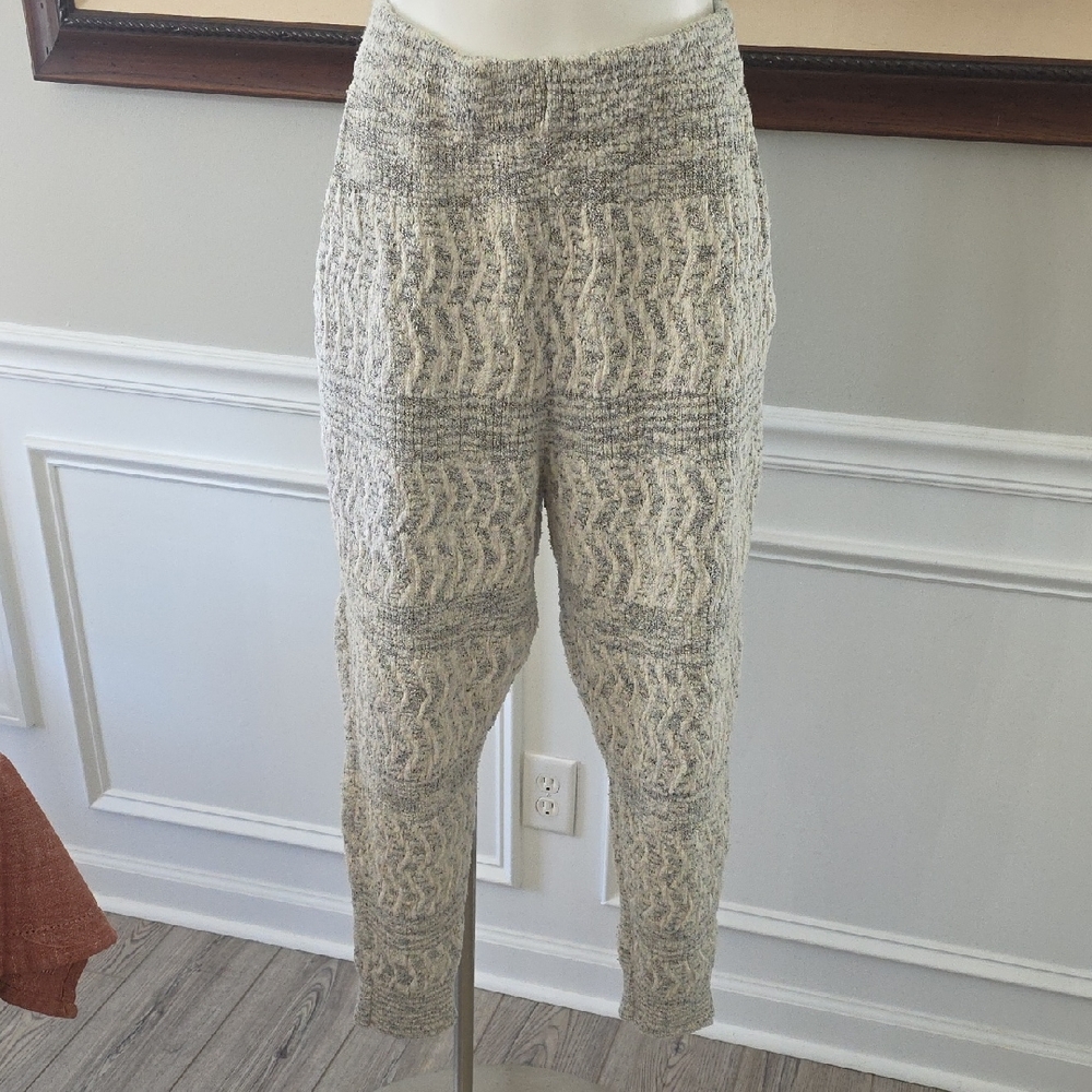 Free People Textured Cream and Gray Joggers